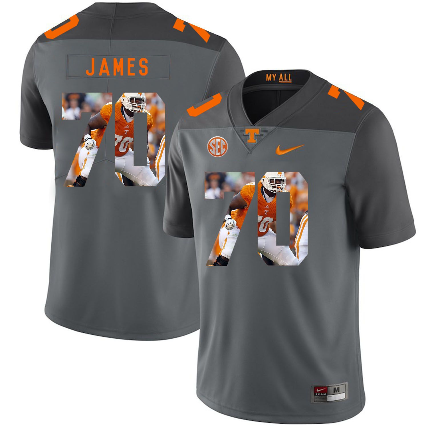 Men Tennessee Volunteers 70 James Grey Fashion Edition Customized NCAA Jerseys